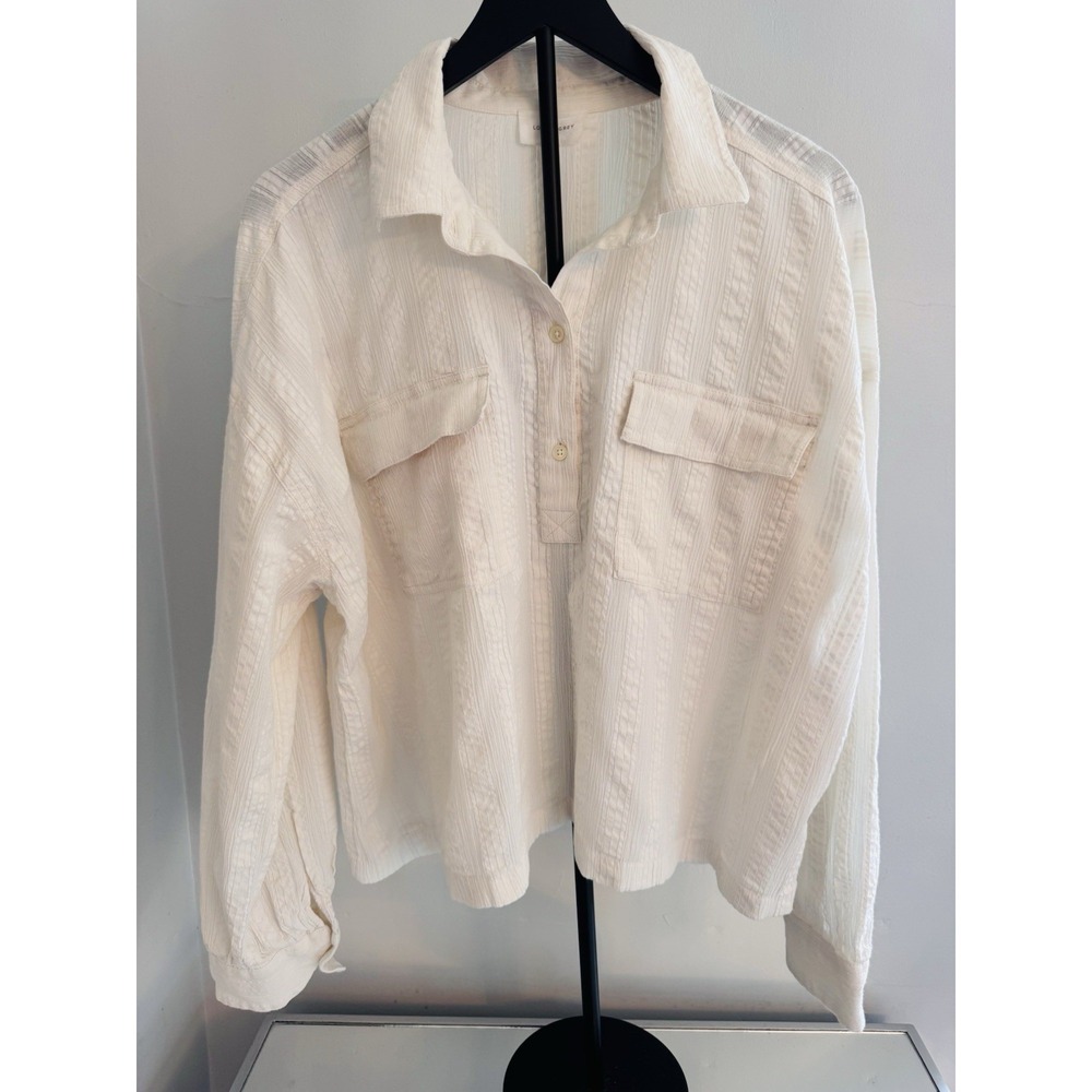 Lou & Grey Cream Textured Cotton Button Front Shirt Women's XL Relaxed Coastal